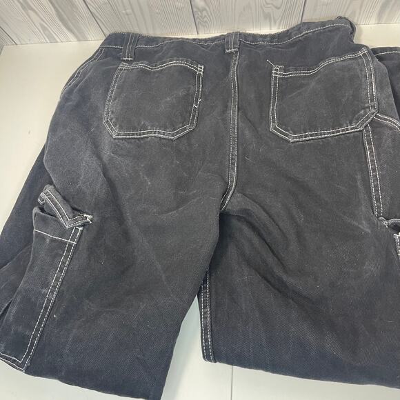 Hot Topic Denim Carpenter Cargo Pants 11 Womens Black Green Hi Rise Straight Leg - Picture 2 of 7